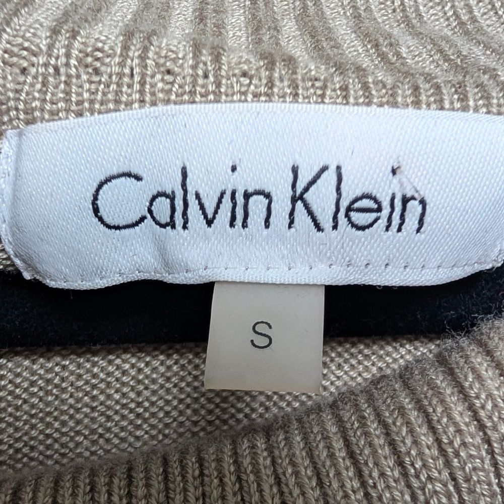Calvin Klein Cowl Neck Sweater Dress Small Neutral Colorblock Chic Minimalist - Picture 6 of 8
